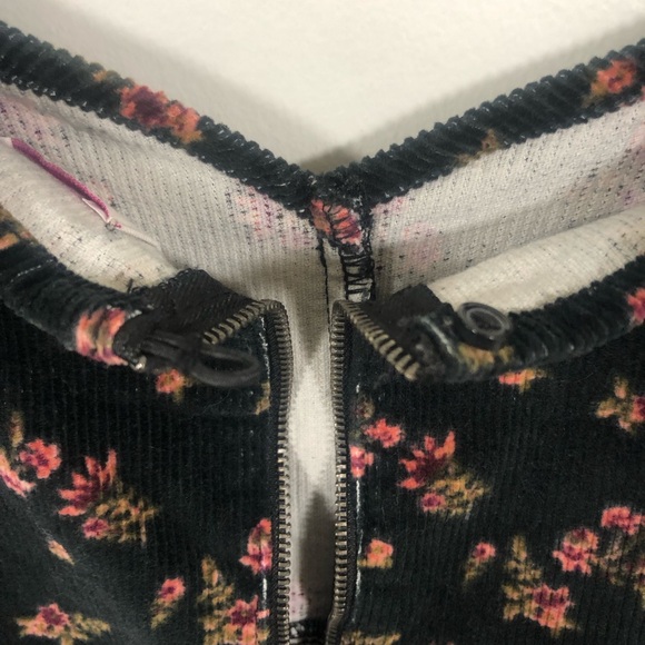 Black Floral Whimsygoth Puff Sleeve Corduroy Mini Dress Sweetheart Neck. Size L - Picture 14 of 16
